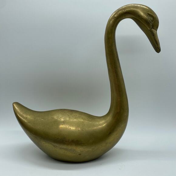 Mid Century Large Brass Swan Geese Bird Pair 16" Figurine Decor - Picture 10 of 16
